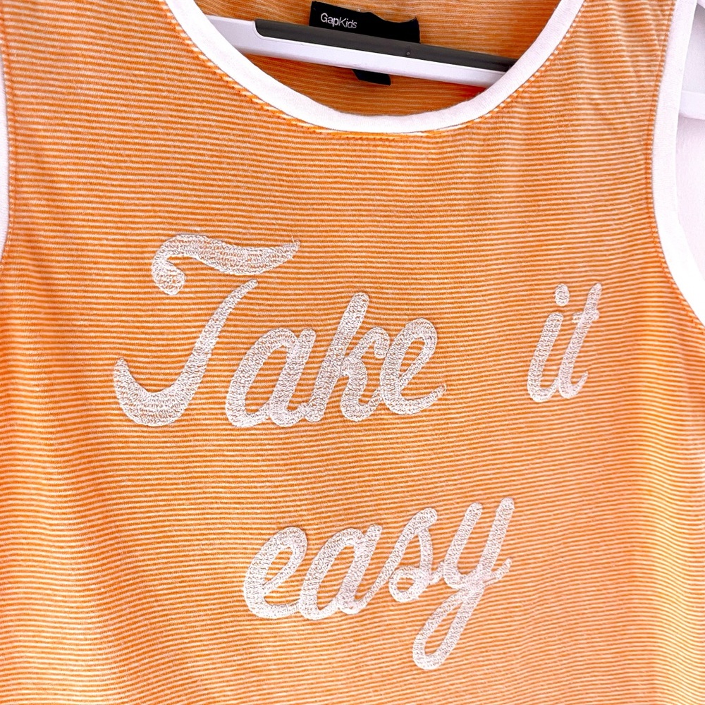 4/$20💥Gap 'Take It Easy' Embroidered Relaxed Tank Top, Orange & White Stripe